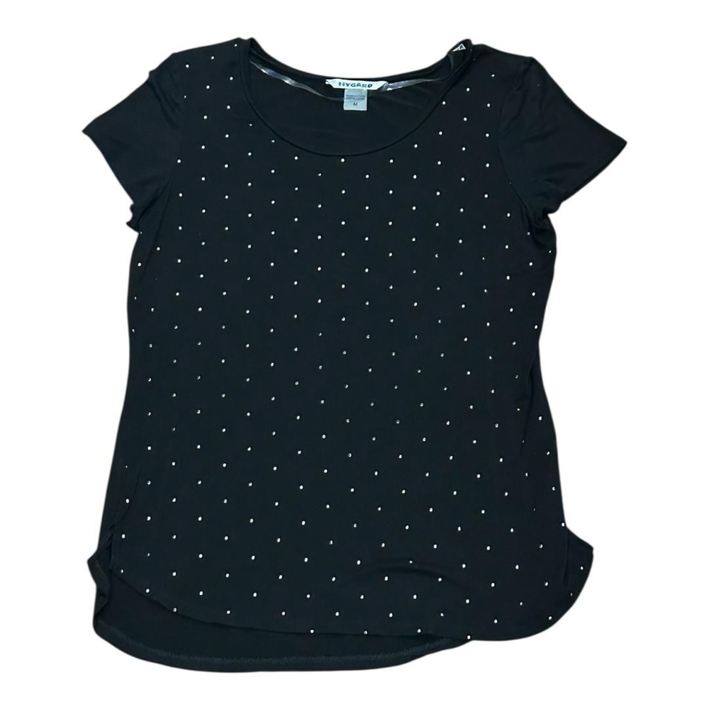 Nygard Shirt Womens Medium Black Studded Short Sleeve Scoop Neck Top Rayon